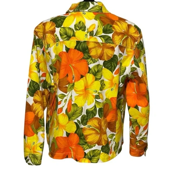 COLDWATER CREEK NWOTS RETRO 70S YELLOW FLOWER DENIM JACKET SZ XLP - Picture 3 of 13